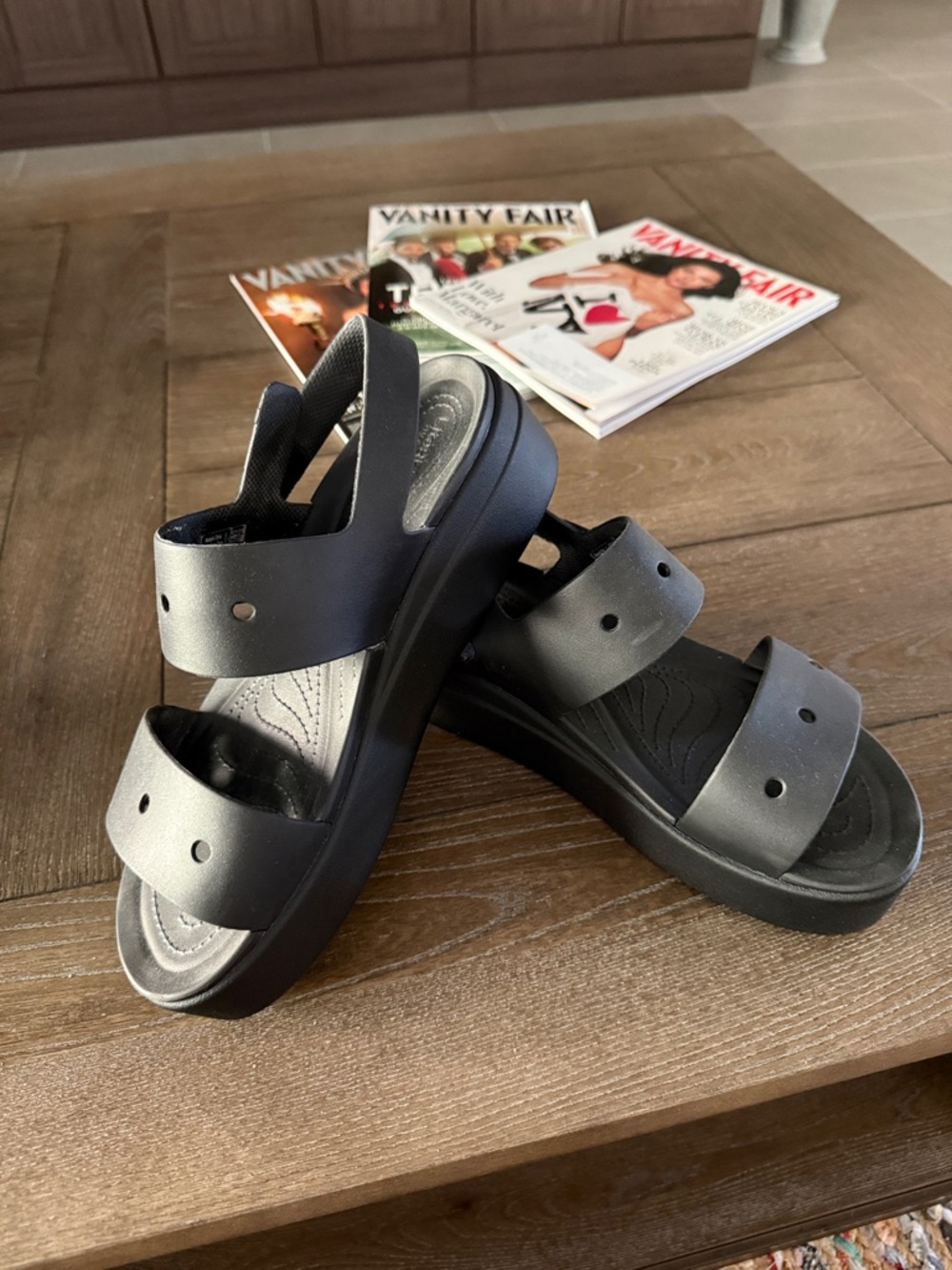 CrocsBlack Two-Strap Platform Sandals